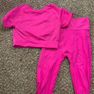 SHEIN Hot Pink Athletic Crop Top & High-Waist Joggers Set